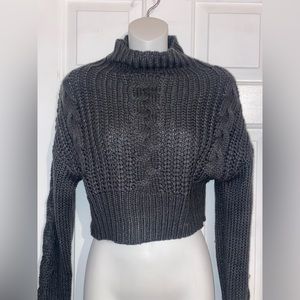 Drop Shoulder Chunky Knit Crop Cowl Neck Sweater
